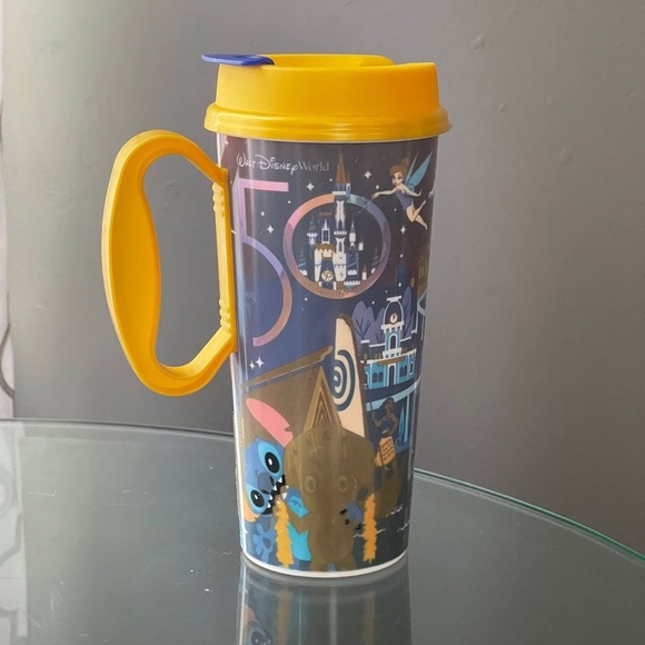 Disney Other - Disney World 50th Anniversary Resort Refillable Cup/Gold Handle‎ & Lid